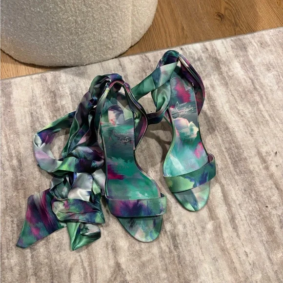 Christian Louboutin Vibrant Silk Wrap Sandals - Picture 3 of 3
